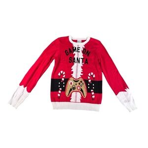 HIS Game On Santa Ugly Christmas Sweater Boys Size L Red Gamer Holiday